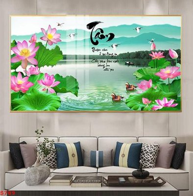 File in trần Tranh cửu ngư quần hội sen cá S789 (bản gốc 3D) sống động