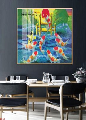 File tranh Tranh cửu ngư quần hội sen cá S810 (bản gốc) in lụa dán tường