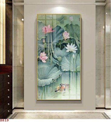 File gốc Tranh cửu ngư quần hội sen cá S819 (in mica) làm bảng hiệu