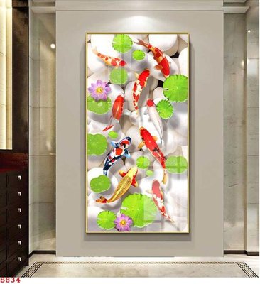 Tải xuống file tranh gốc Tranh cửu ngư quần hội sen cá S834 (PSD/TIFF)