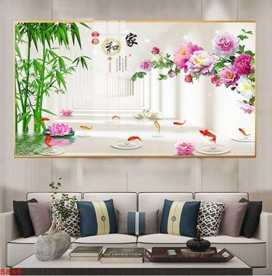 Hình ảnh file gốc in trần nhà Tranh cửu ngư quần hội sen cá S849