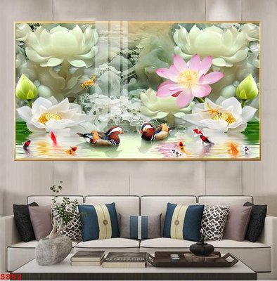 Download file Tranh cửu ngư quần hội sen cá S852 (gốc) in mica ốp bếp