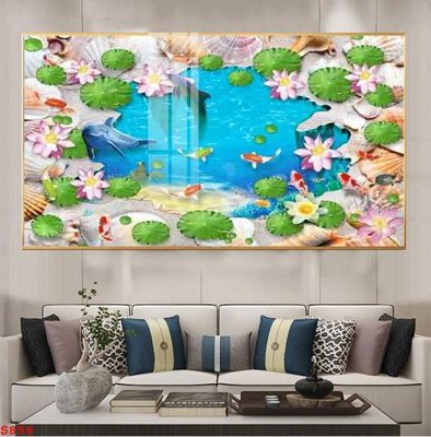 File ảnh Tranh cửu ngư quần hội sen cá S856 (gốc) cho trang trí nhà hàng