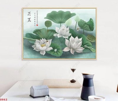 File gốc Tranh cửu ngư quần hội sen cá S862 (phong cách) tối giản