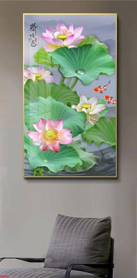 File tranh Tranh cửu ngư quần hội sen cá S866 (bản gốc) treo phòng ăn