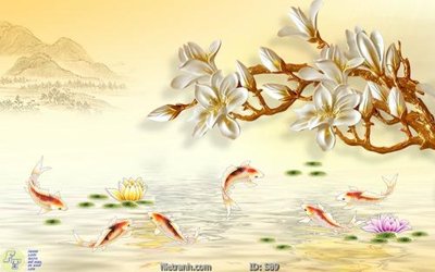 Ảnh gốc Tranh cửu ngư quần hội sen cá S89 (siêu chi tiết) để in ấn