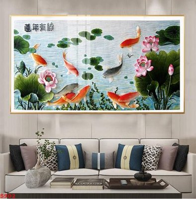 Tải file Tranh cửu ngư quần hội sen cá S902 (ảnh gốc) in tráng gương