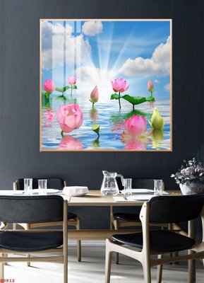 File in trần Tranh cửu ngư quần hội sen cá S912 (bản gốc) bầu trời