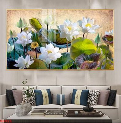 File gốc in tráng gương Tranh cửu ngư quần hội sen cá S921 chi tiết