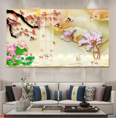 File gốc Tranh cửu ngư quần hội sen cá S951 (ảnh chi tiết) để in lụa