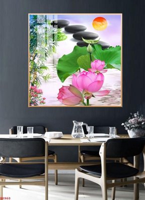 File in mica Tranh cửu ngư quần hội sen cá S960 (bản gốc) sắc sảo