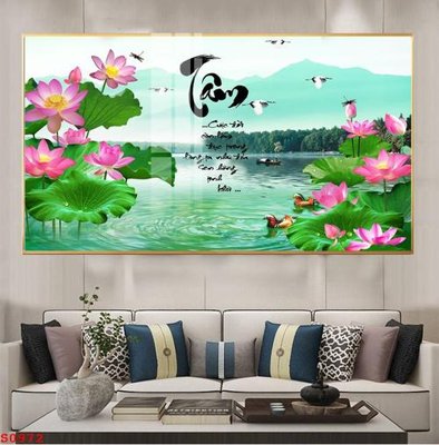 File tranh Tranh cửu ngư quần hội sen cá S972 (gốc) chủ đề thiên nhiên
