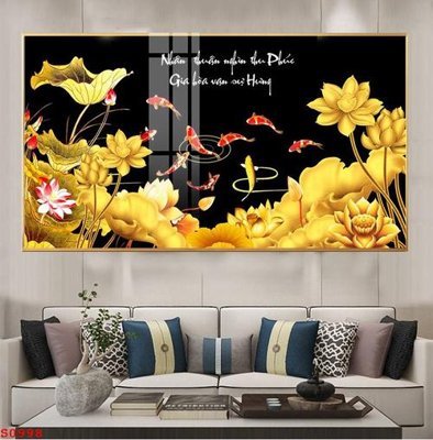 Download file Tranh cửu ngư quần hội sen cá S998 (gốc) in mica ốp bếp