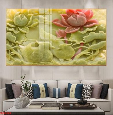 File in lụa Tranh cửu ngư quần hội sen cá S999 (tân cổ điển) Tranh cửu ngư quần hội sen cá S999