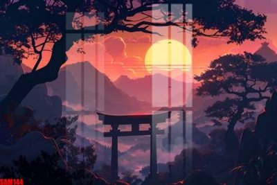 File in trần File tranh samurai võ sĩ nhật bản SAM144 (bản gốc) mây trời