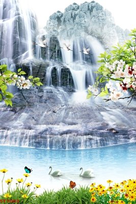 Tải file Tranh sơn thủy thác nước phong thủy ST1002 (ảnh gốc) 300dpi Tranh sơn thủy thác nước phong thủy ST1002