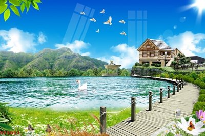 Tải file Tranh sơn thủy thác nước phong thủy ST1011 (PSD) cho in tranh 3D