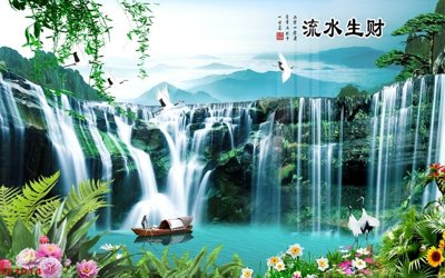 File gốc Tranh sơn thủy thác nước phong thủy ST1014 (in tráng gương) hiện đại