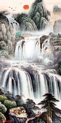 File tranh Tranh sơn thủy thác nước phong thủy ST1024 (file gốc) chuẩn màu in