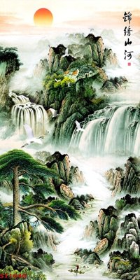 Tải file Tranh sơn thủy thác nước phong thủy ST1040 (gốc) in trên mọi chất liệu