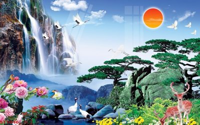 Tải file gốc Tranh sơn thủy thác nước phong thủy ST1046 (in bạt) quảng cáo