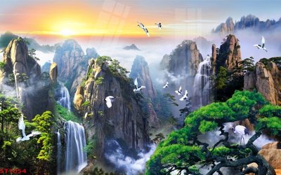 File tranh Tranh sơn thủy thác nước phong thủy ST1054 (ảnh gốc) không bị mờ