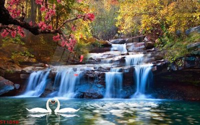 File ảnh Tranh sơn thủy thác nước phong thủy ST1058 (gốc) trang trí khách sạn