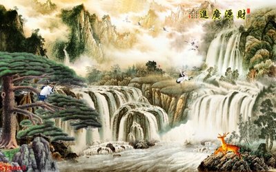 File tranh Tranh sơn thủy thác nước phong thủy ST1067 (gốc) in film