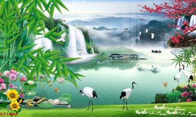 Download file Tranh sơn thủy thác nước phong thủy ST1087 (chất lượng in ấn)