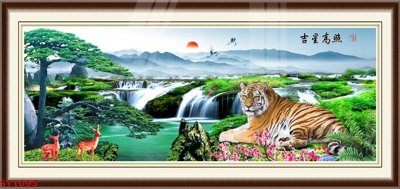 File tranh Tranh sơn thủy thác nước phong thủy ST1095 (gốc) in vải canvas