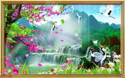 File gốc Tranh sơn thủy thác nước phong thủy ST1112 (thiết kế) độc quyền