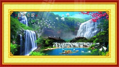 Tải file Tranh sơn thủy thác nước phong thủy ST1115 (gốc) làm file in ấn