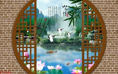 File PSD Tranh sơn thủy thác nước phong thủy ST1126 (gốc) cho in quảng cáo