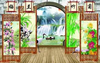 File tranh Tranh sơn thủy thác nước phong thủy ST1130 (gốc) phong cách tối giản