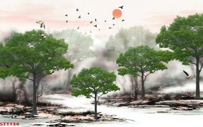 File gốc Tranh sơn thủy thác nước phong thủy ST1134 (trang trí) phòng ngủ