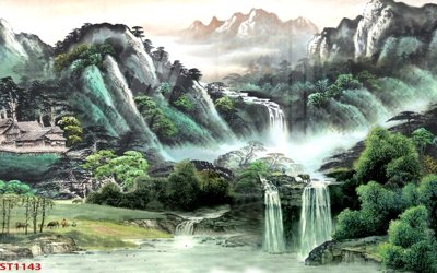 File tranh Tranh sơn thủy thác nước phong thủy ST1143 (gốc) chủ đề thiên nhiên