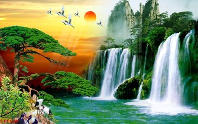 Download file Tranh sơn thủy thác nước phong thủy ST1148 (gốc) cho xưởng in