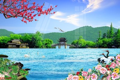 File tranh quảng cáo Tranh sơn thủy thác nước phong thủy ST1169 (file gốc) chuyên nghiệp