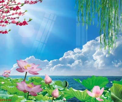 File PSD Tranh sơn thủy thác nước phong thủy ST1170 (chất lượng in ấn)