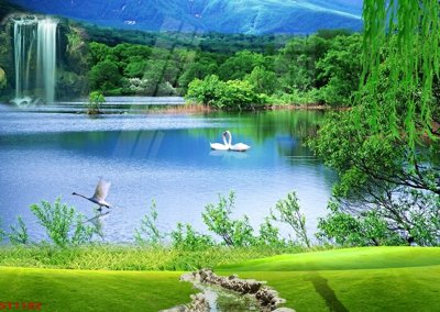 File PSD Tranh sơn thủy thác nước phong thủy ST1182 (bản gốc) dễ dàng edit