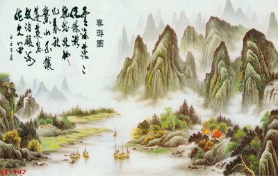 File gốc Tranh sơn thủy thác nước phong thủy ST1187 (in 3D) cho trang trí