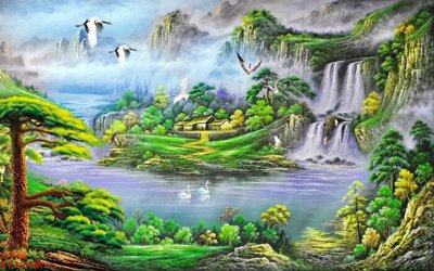 Tải file gốc Tranh sơn thủy thác nước phong thủy ST1240 (để in lụa)