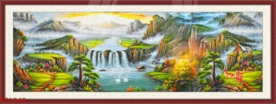 File gốc Tranh sơn thủy thác nước phong thủy ST1243 (in 3D) nghệ thuật