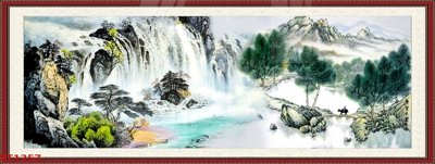 File gốc Tranh sơn thủy thác nước phong thủy ST1257 (phong cách) cổ điển