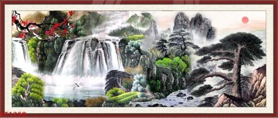 File tranh gốc PSD Tranh sơn thủy thác nước phong thủy ST1258 còn nguyên layer