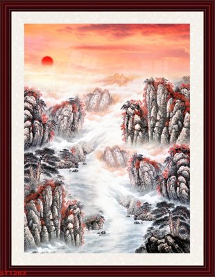 File gốc Tranh sơn thủy thác nước phong thủy ST1263 (in mica) cắt laser