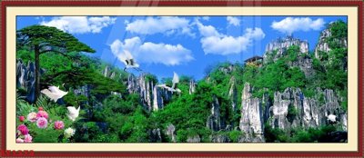 File tranh Tranh sơn thủy thác nước phong thủy ST1273 (ảnh gốc) in trần 3D