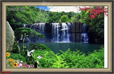 File tranh Tranh sơn thủy thác nước phong thủy ST1280 (ảnh gốc) độ nét vượt trội