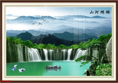 File tranh Tranh sơn thủy thác nước phong thủy ST1287 (gốc) chủ đề con người
