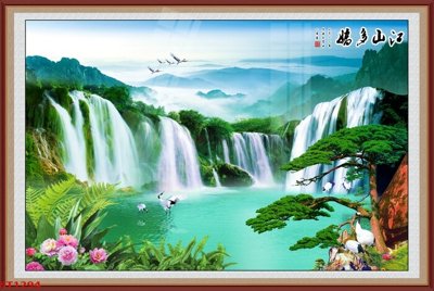 File in trần Tranh sơn thủy thác nước phong thủy ST1294 (file gốc) xuyên sáng